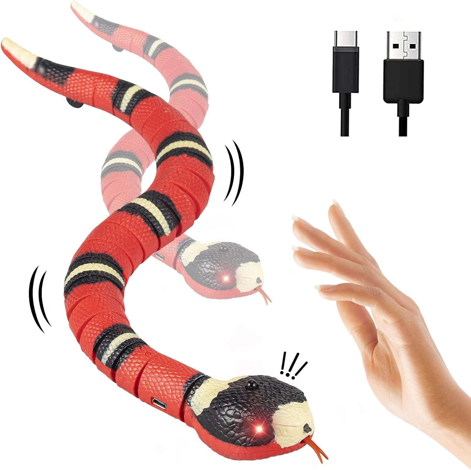 juguete electrónico inteligente de serpiente con textura realista en 3D y sistema anti obstáculos para gatos
