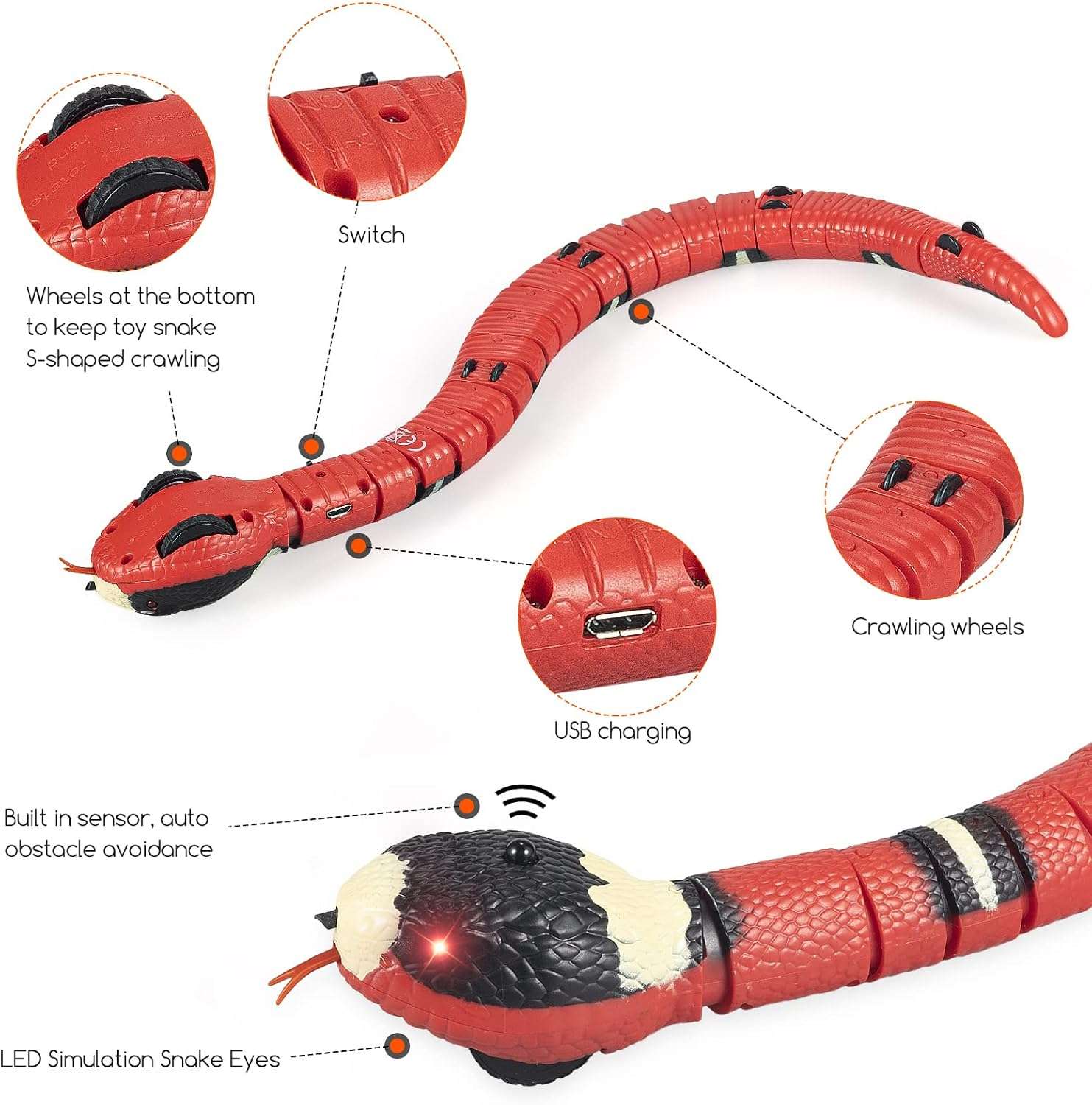 juguete electrónico inteligente de serpiente con textura realista en 3D y sistema anti obstáculos para gatos
