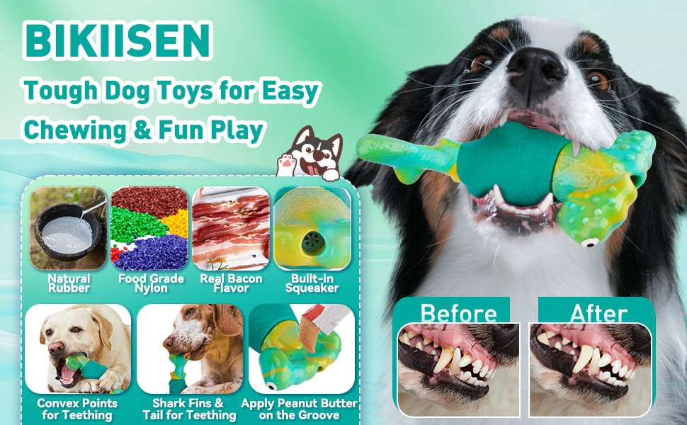 Juguete masticable en forma de tiburon martillo con sonido y sabor a tocino para perros.