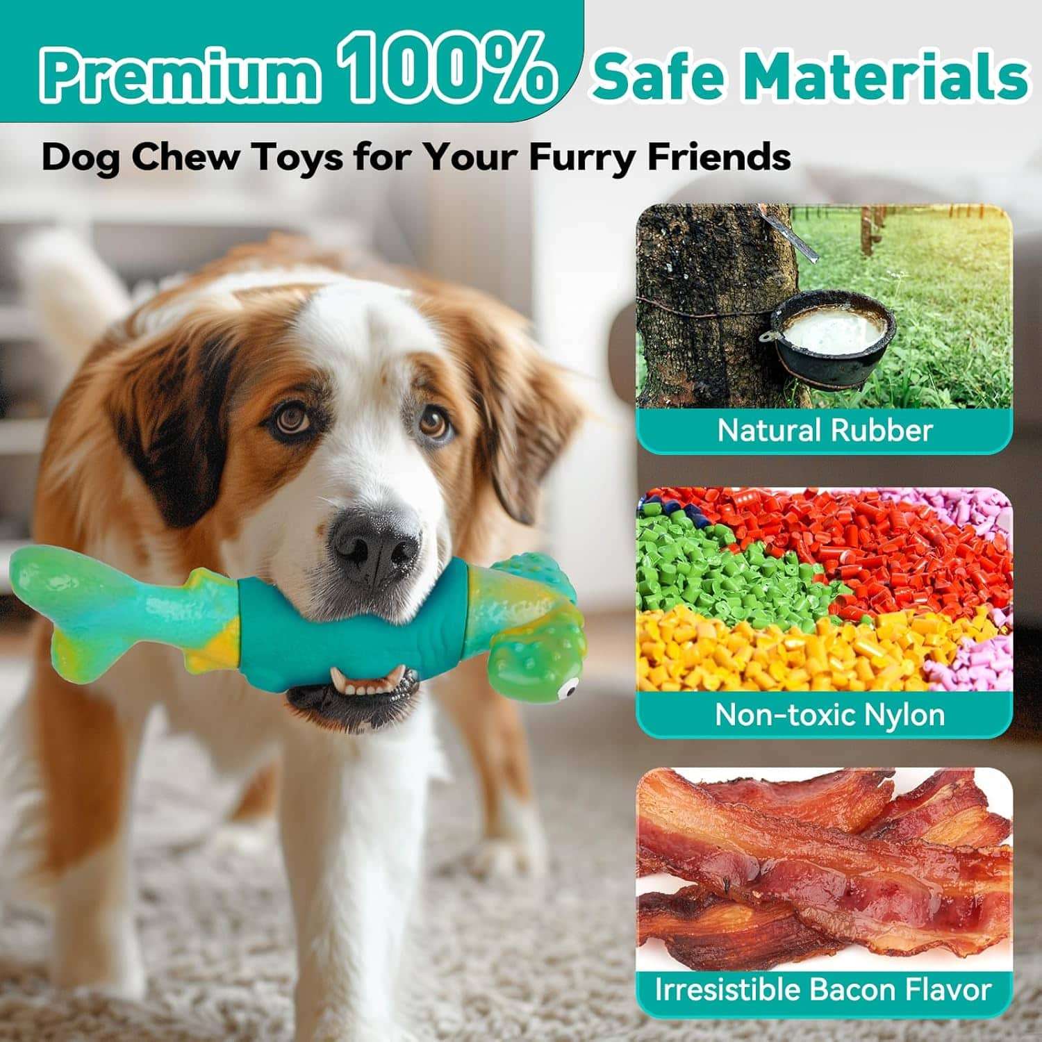Juguete masticable en forma de tiburon martillo con sonido y sabor a tocino para perros.