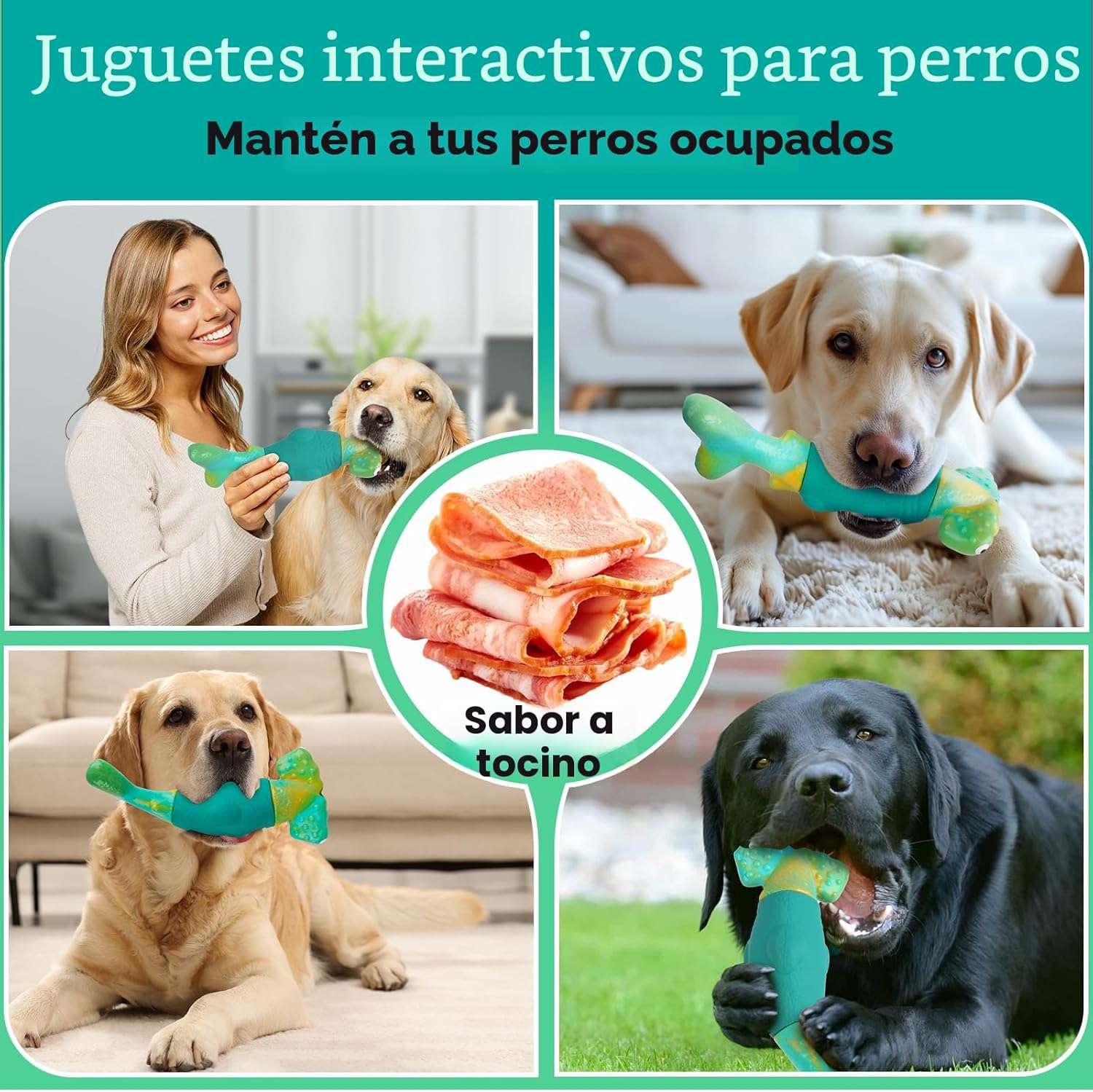 Juguete masticable en forma de tiburon martillo con sonido y sabor a tocino para perros.