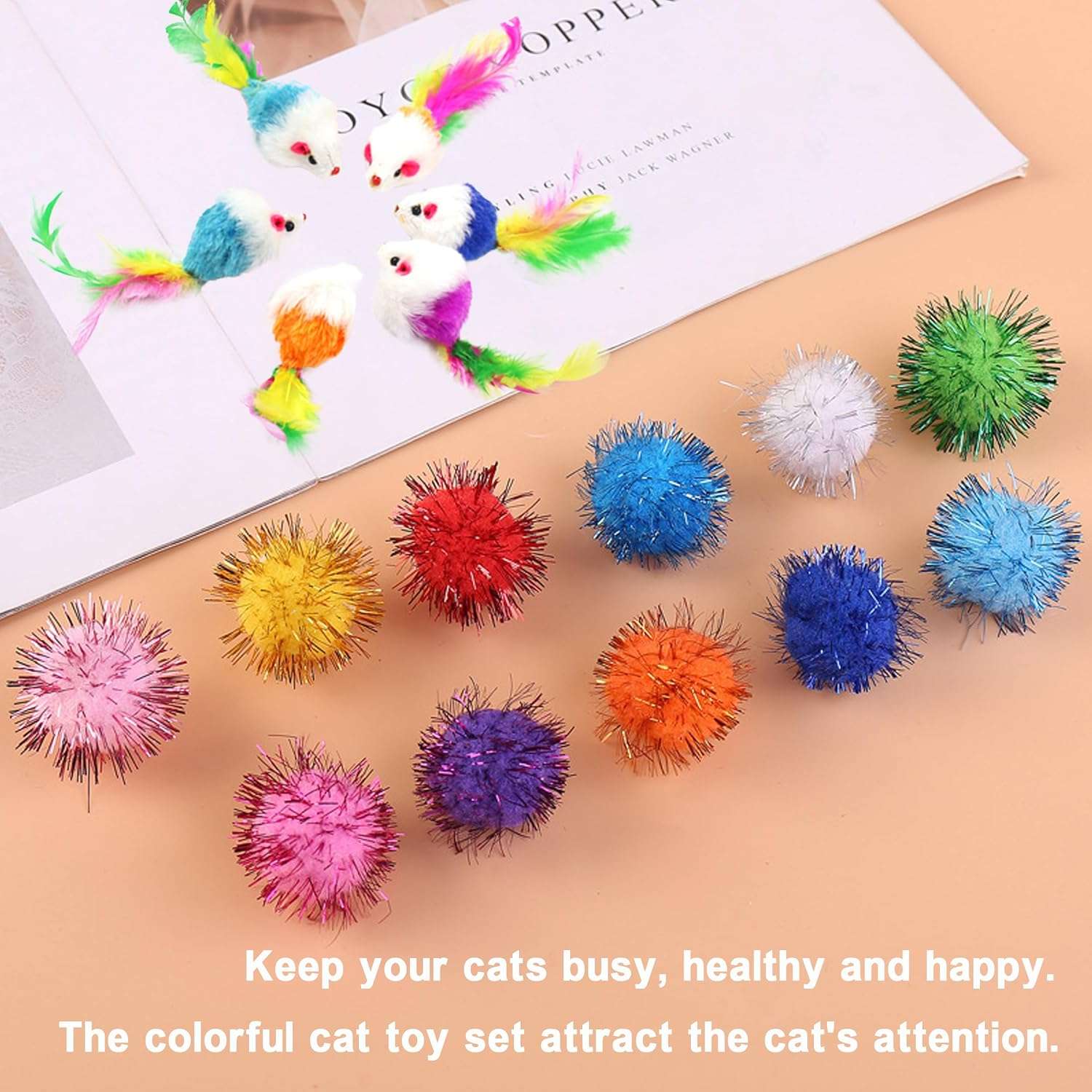 set surtido de 38 juguetes variados con ratón de felpa, pelotas arrugadas y pompones brillantes para gatos