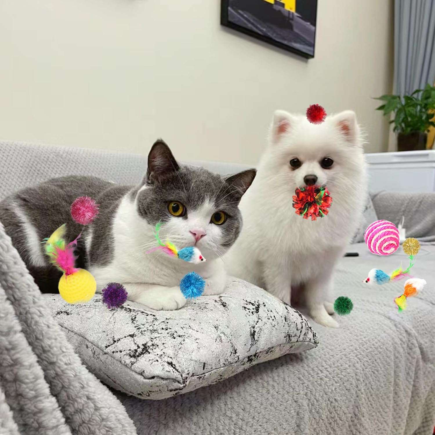 set surtido de 38 juguetes variados con ratón de felpa, pelotas arrugadas y pompones brillantes para gatos