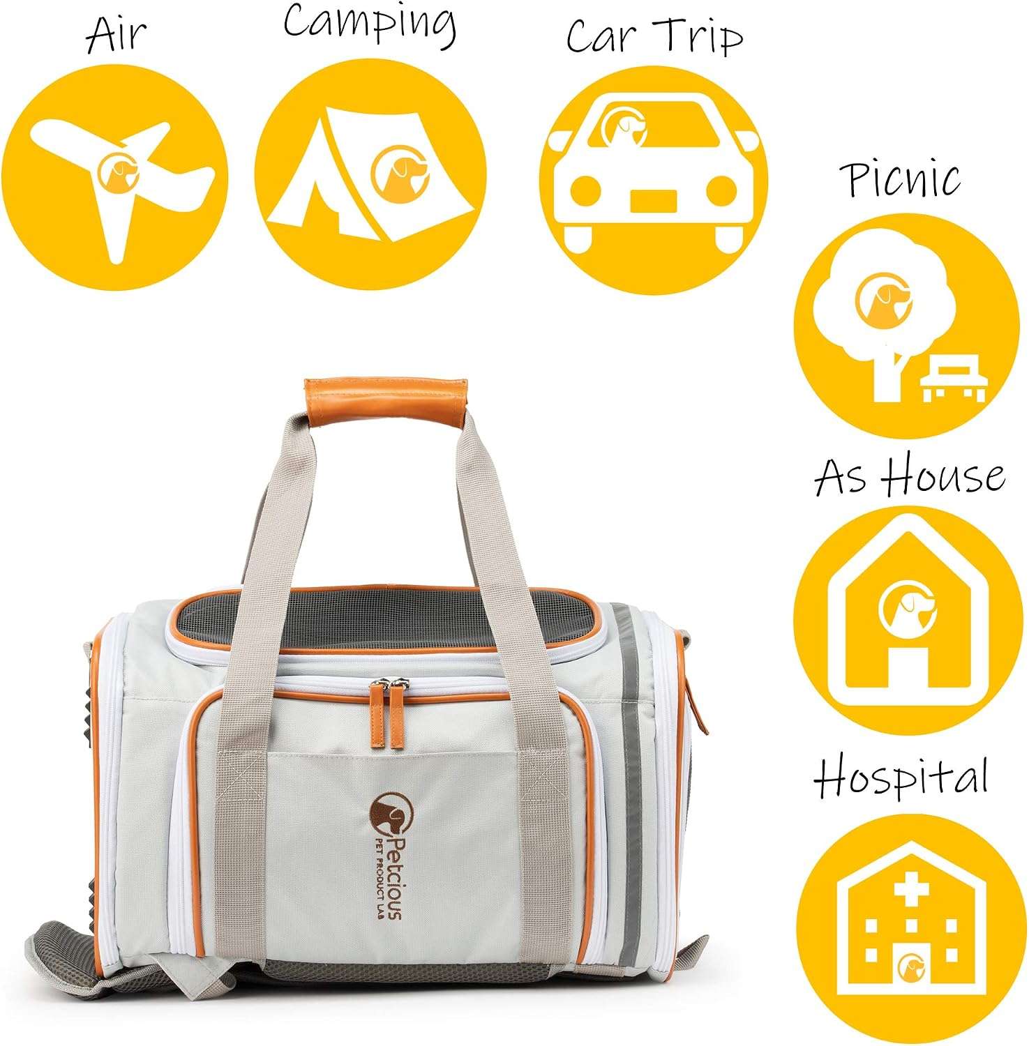 Mochila transportadora expandible con diseño ergonómico y espacio superior para mascotas pequeñas.