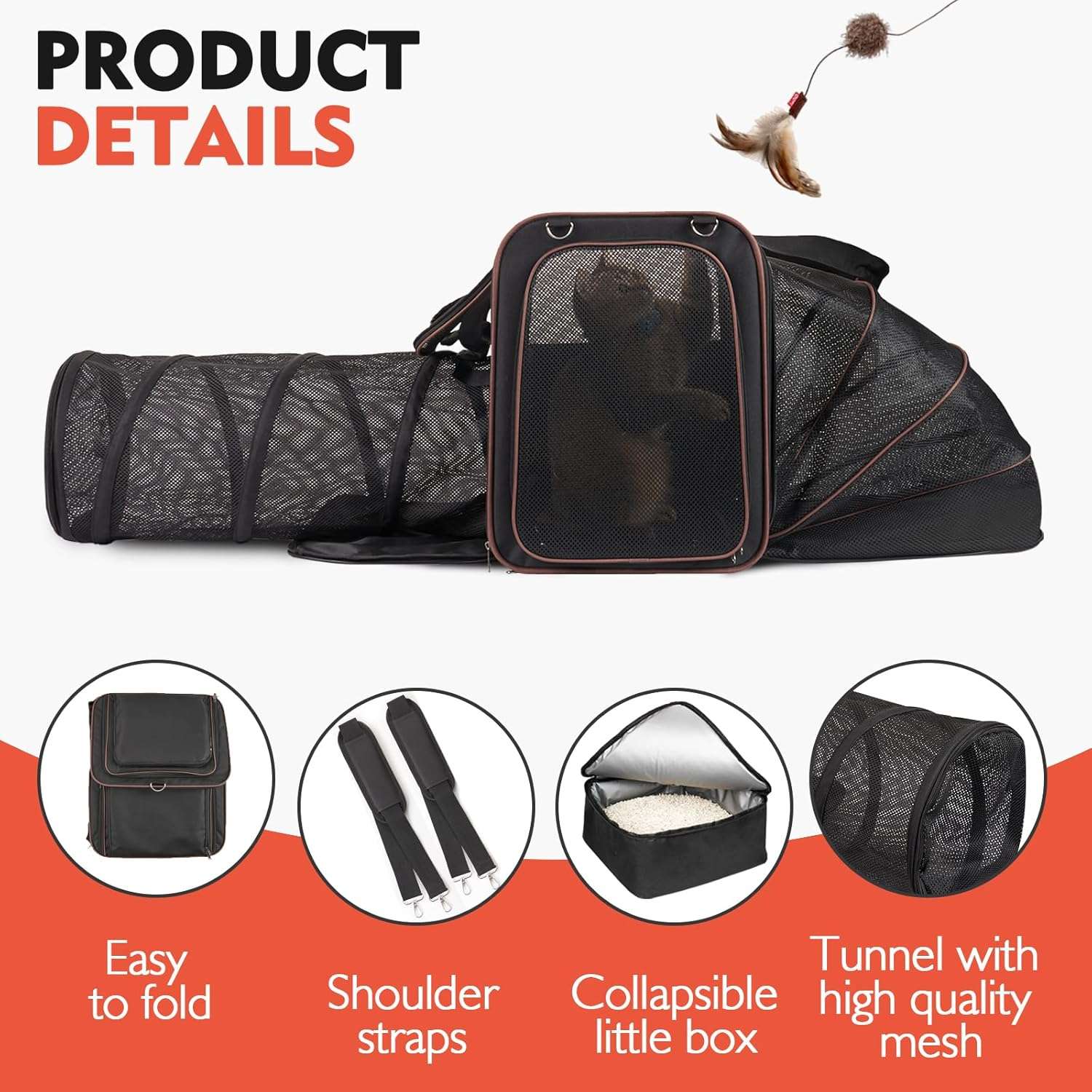 Mochila Transportadora Expandible con Arenero de Viaje para Mascotas 130x45x37 Cm - Imagen 3
