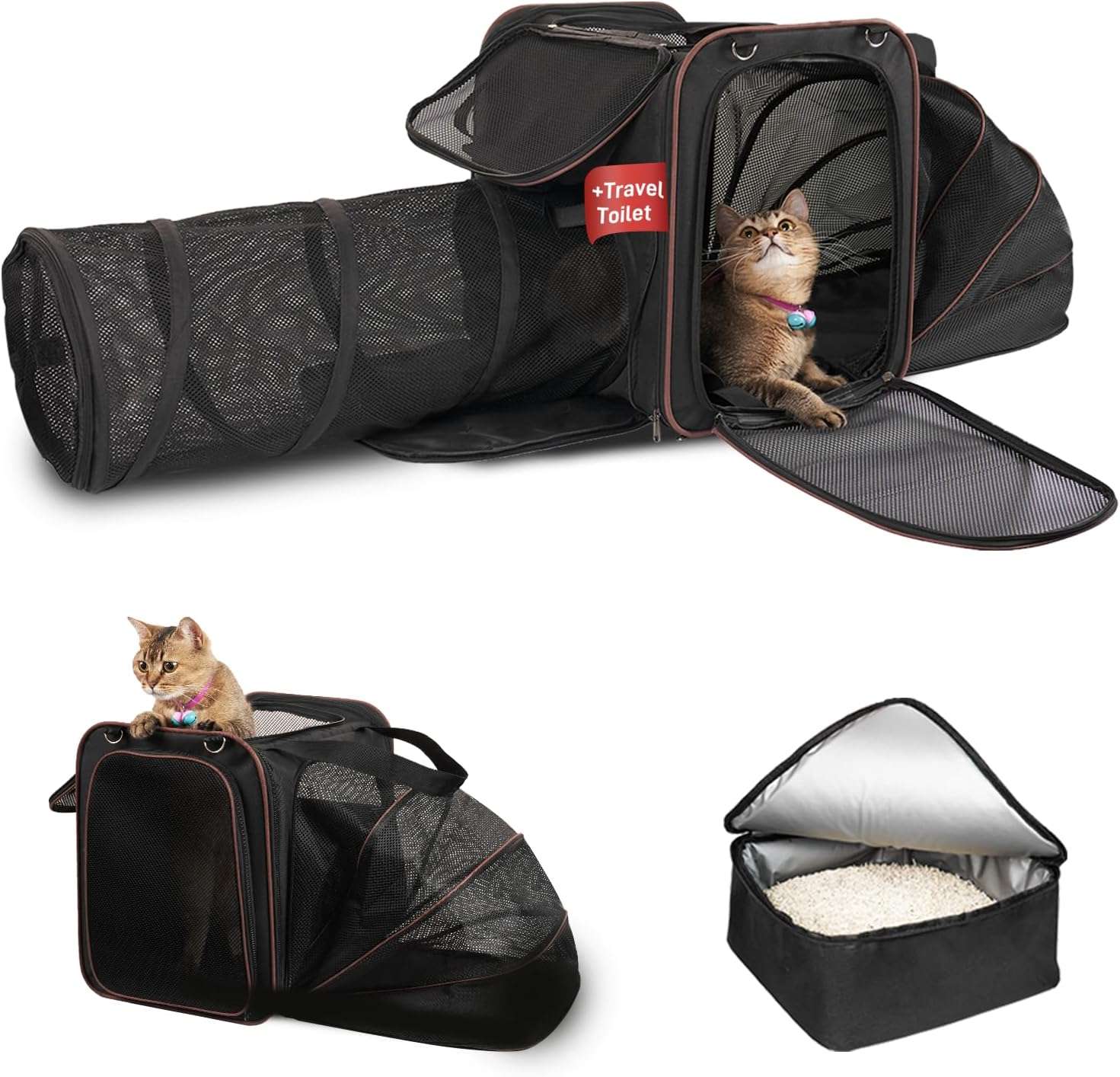 Mochila Transportadora Expandible con Arenero de Viaje para Mascotas 130x45x37 Cm - Imagen 8
