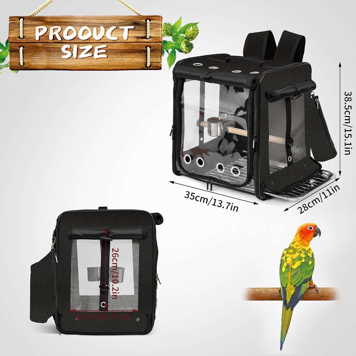 Mochila Transportadora de Pájaros con Bandeja Extraíble 34x27x38 Cm - Imagen 3