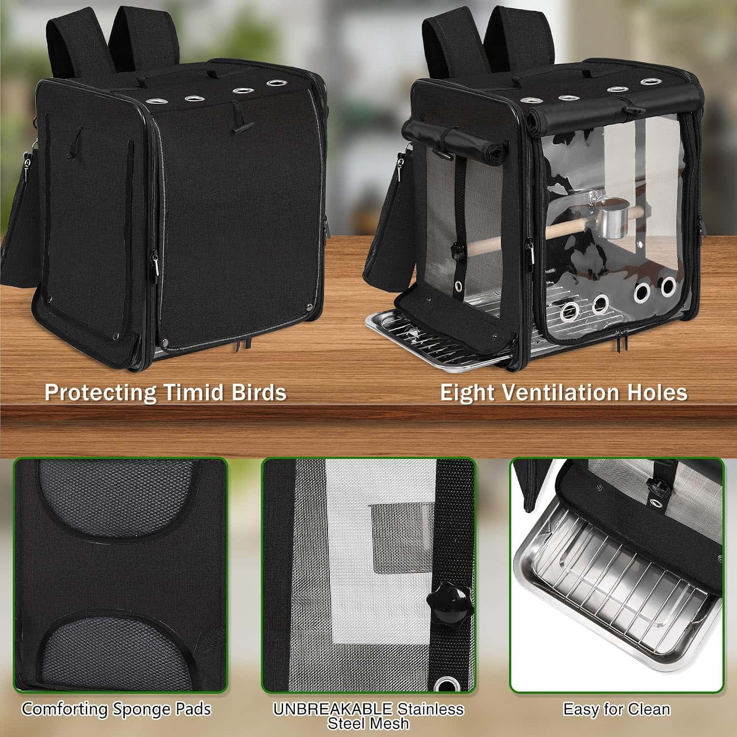Mochila Transportadora de Pájaros con Bandeja Extraíble 34x27x38 Cm - Imagen 8