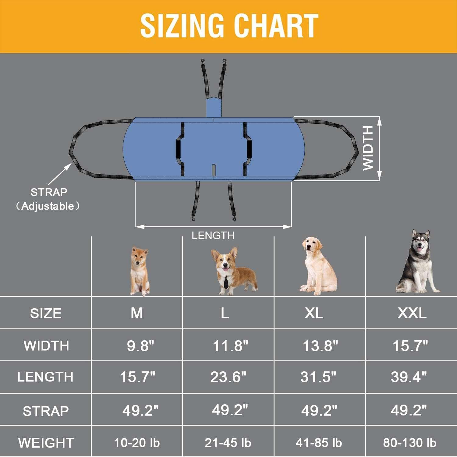 Arnés de soporte de cuerpo completo para perros mayores o con lesiones en las articulaciones.