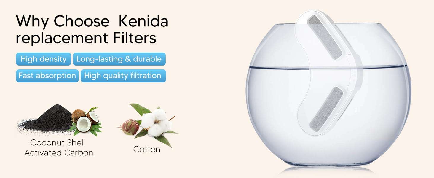 Pack de filtros de carbón activado y esponjas de repuesto para fuente de agua grande.