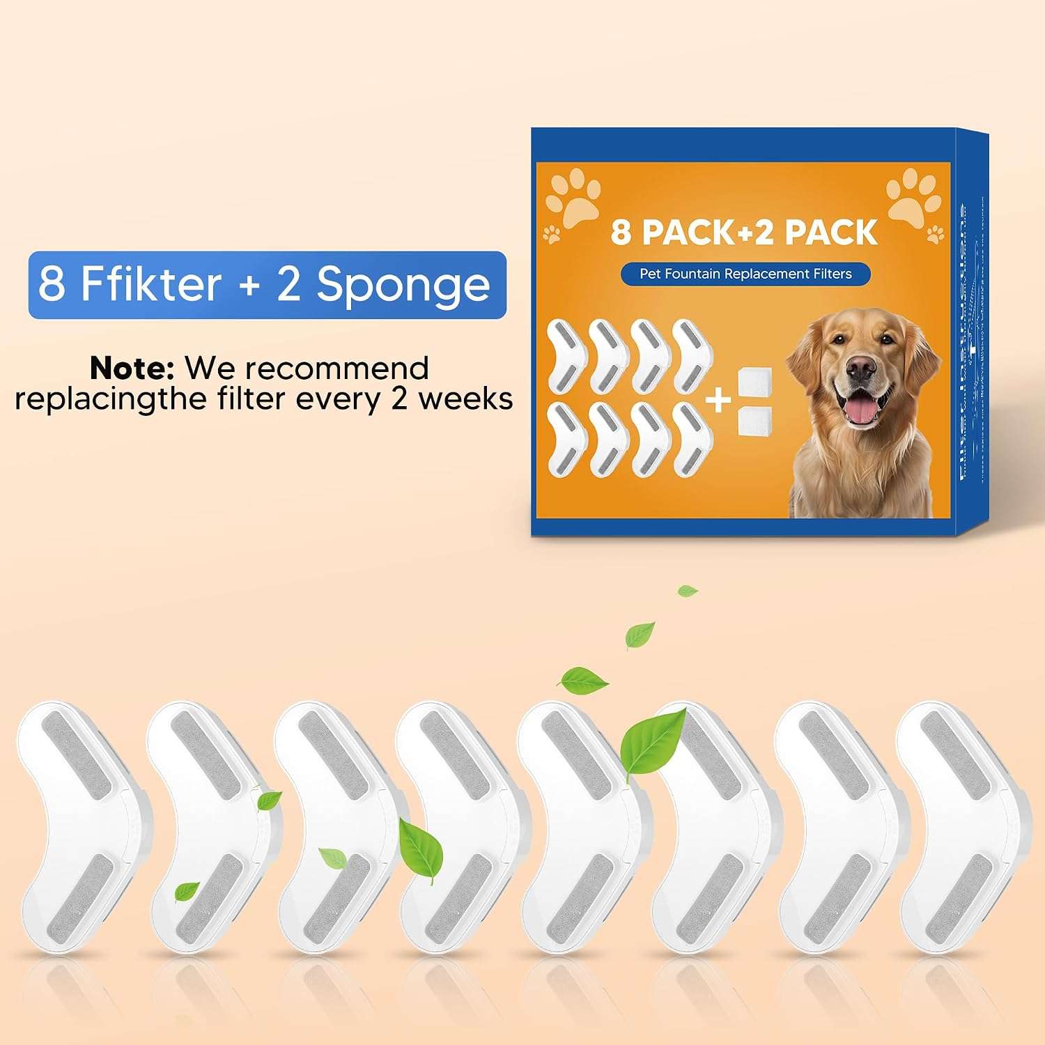 Pack de filtros de carbón activado y esponjas de repuesto para fuente de agua grande.