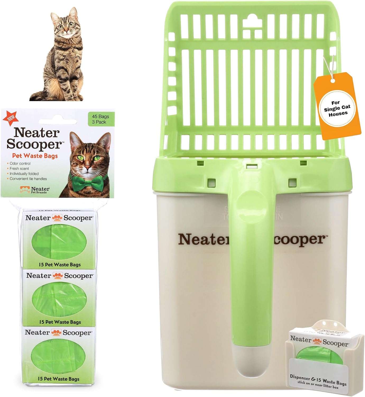 pala para arena de gatos con bolsa integrada y contenedor de almacenamiento Neater Scooper