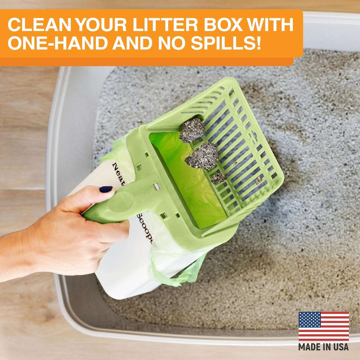 pala para arena de gatos con bolsa integrada y contenedor de almacenamiento Neater Scooper