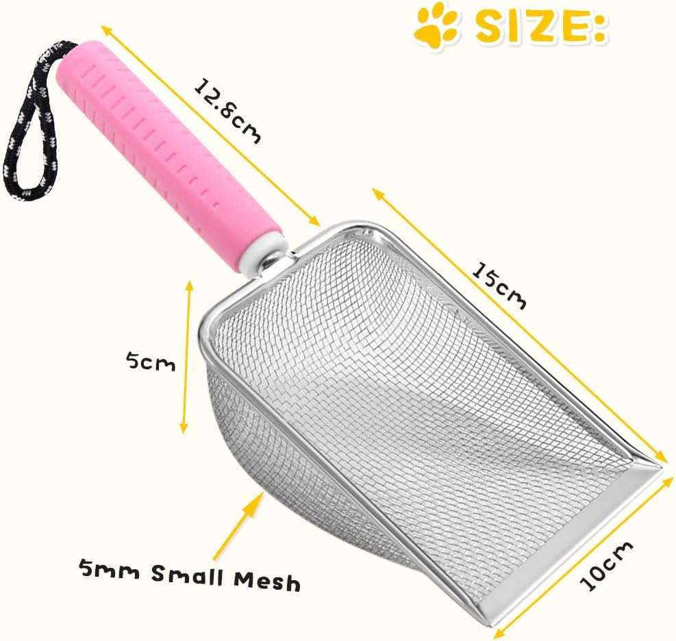 pala de malla de acero inoxidable para arena de gatos con mango desmontable y diseño resistente