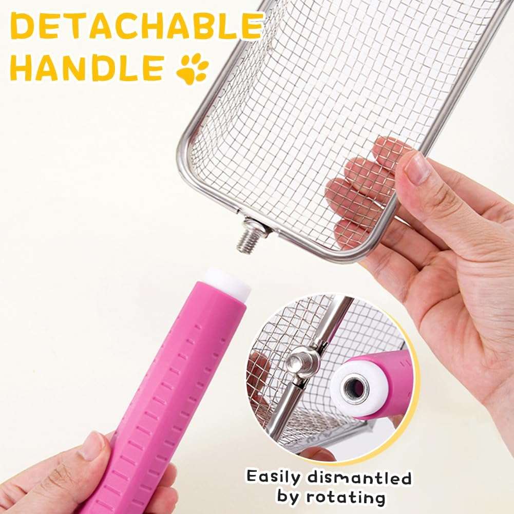 pala de malla de acero inoxidable para arena de gatos con mango desmontable y diseño resistente