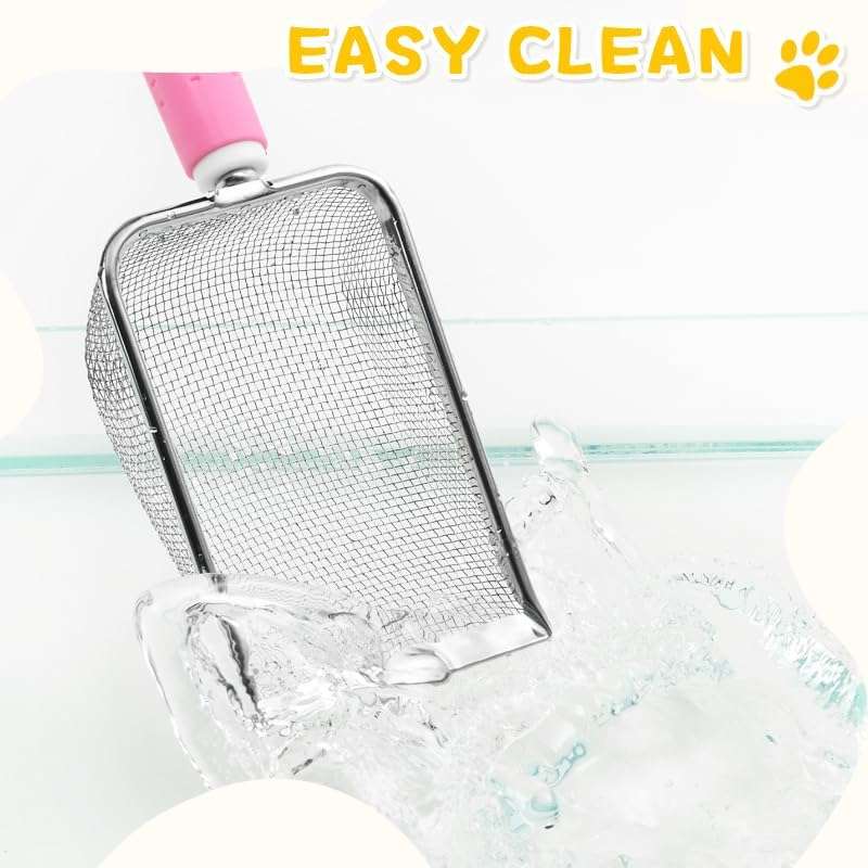 pala de malla de acero inoxidable para arena de gatos con mango desmontable y diseño resistente