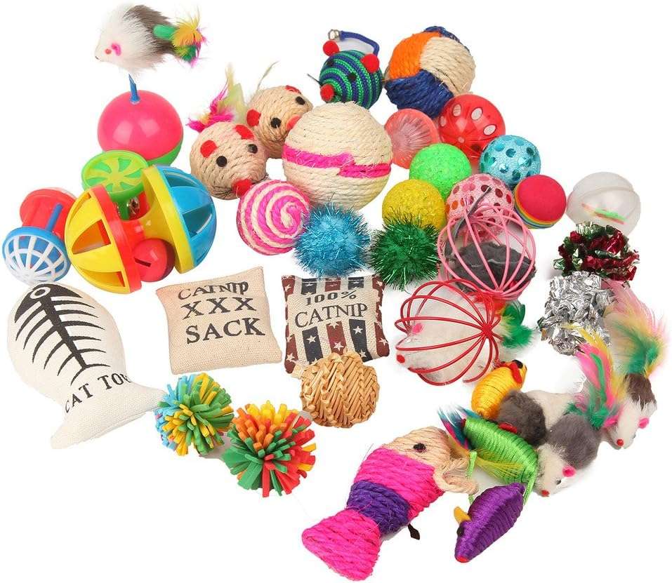 set surtido de 20 juguetes variados con varitas, ratones y pelotas con sonajero para gatos Fashion's Talk