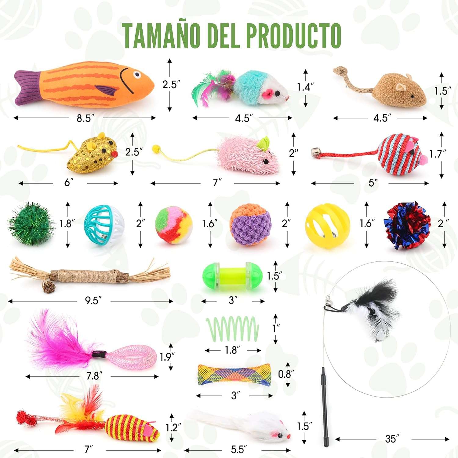 set surtido de 20 juguetes variados con varitas, ratones y pelotas con sonajero para gatos Fashion's Talk