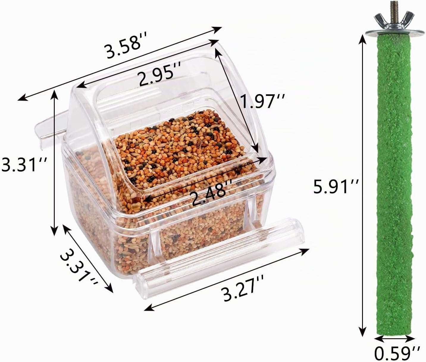 Comederos transparentes para pajaros con tapa y percha para jaula