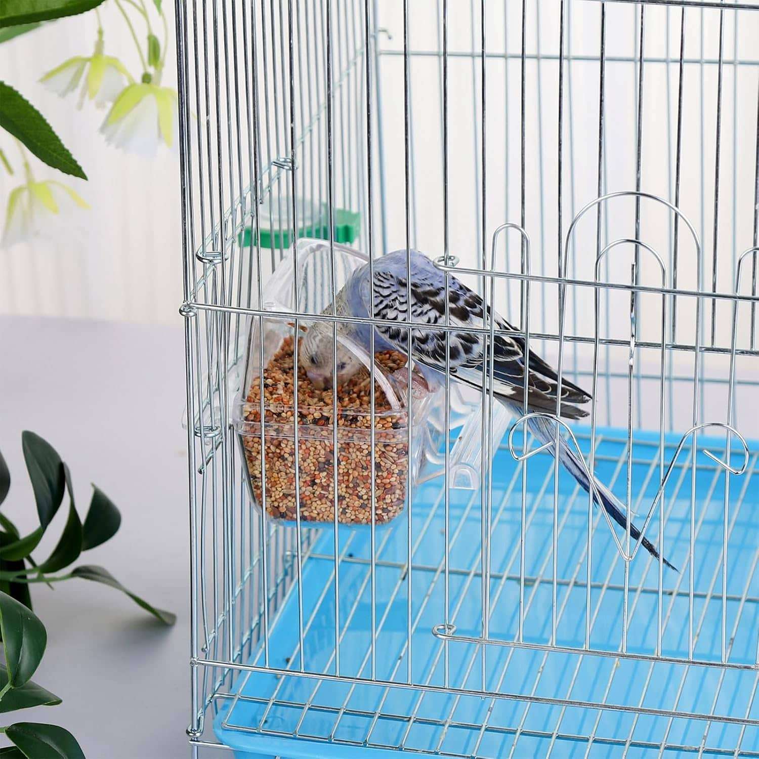 Comederos transparentes para pajaros con tapa y percha para jaula