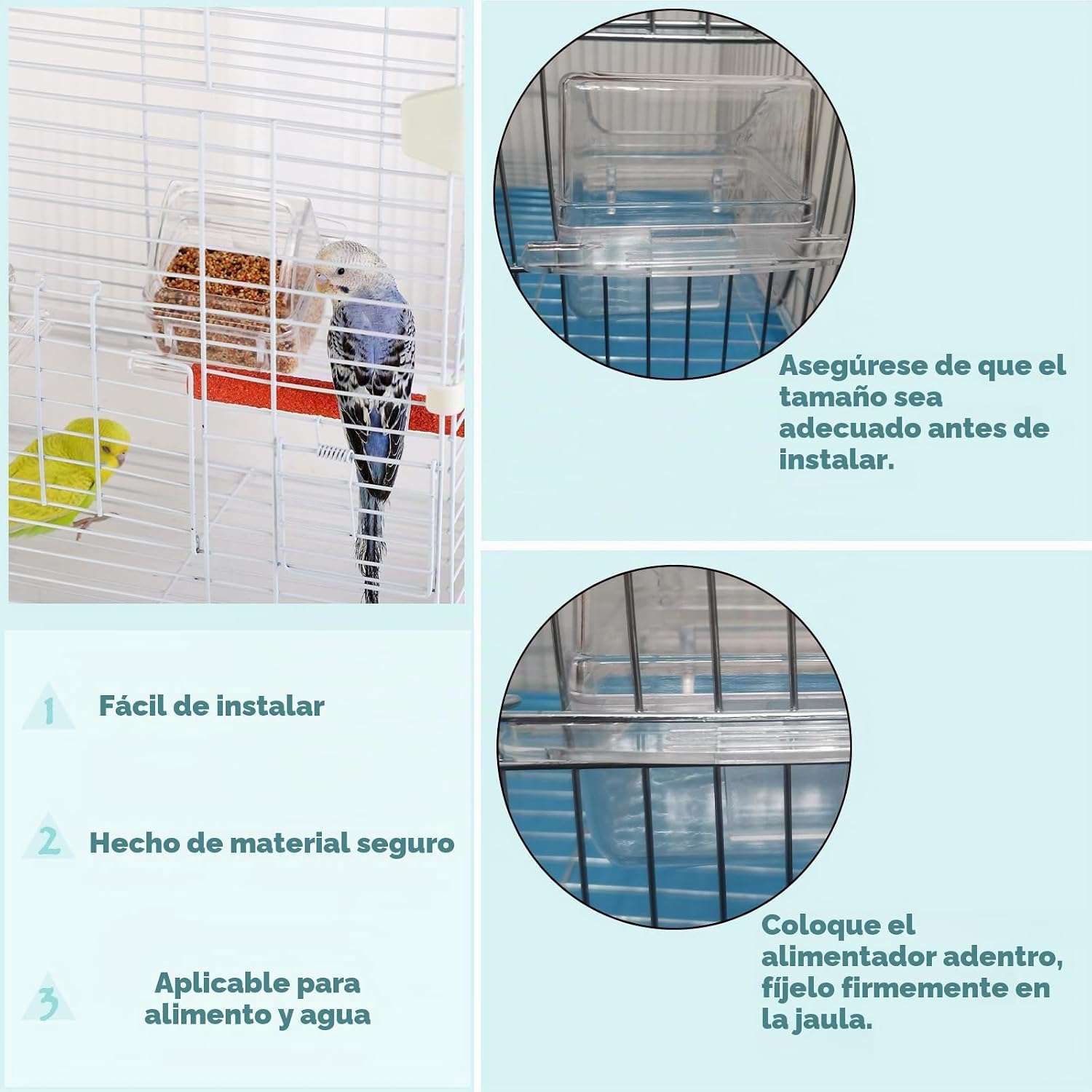 Comederos transparentes para pajaros con tapa y percha para jaula