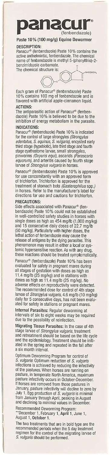 Pasta antiparasitaria Panacur 10% de fenbendazol para el control de parásitos en equinos.