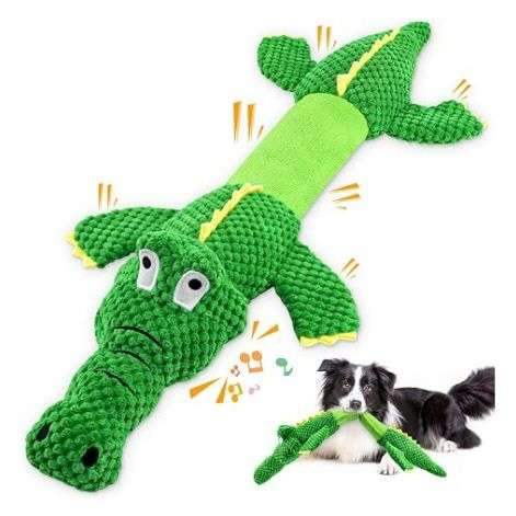 Juguete de peluche en forma de cocodrilo gigante estirable con sonido para perros grandes.