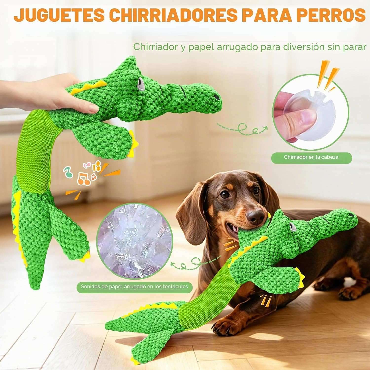 Juguete de peluche en forma de cocodrilo gigante estirable con sonido para perros grandes.