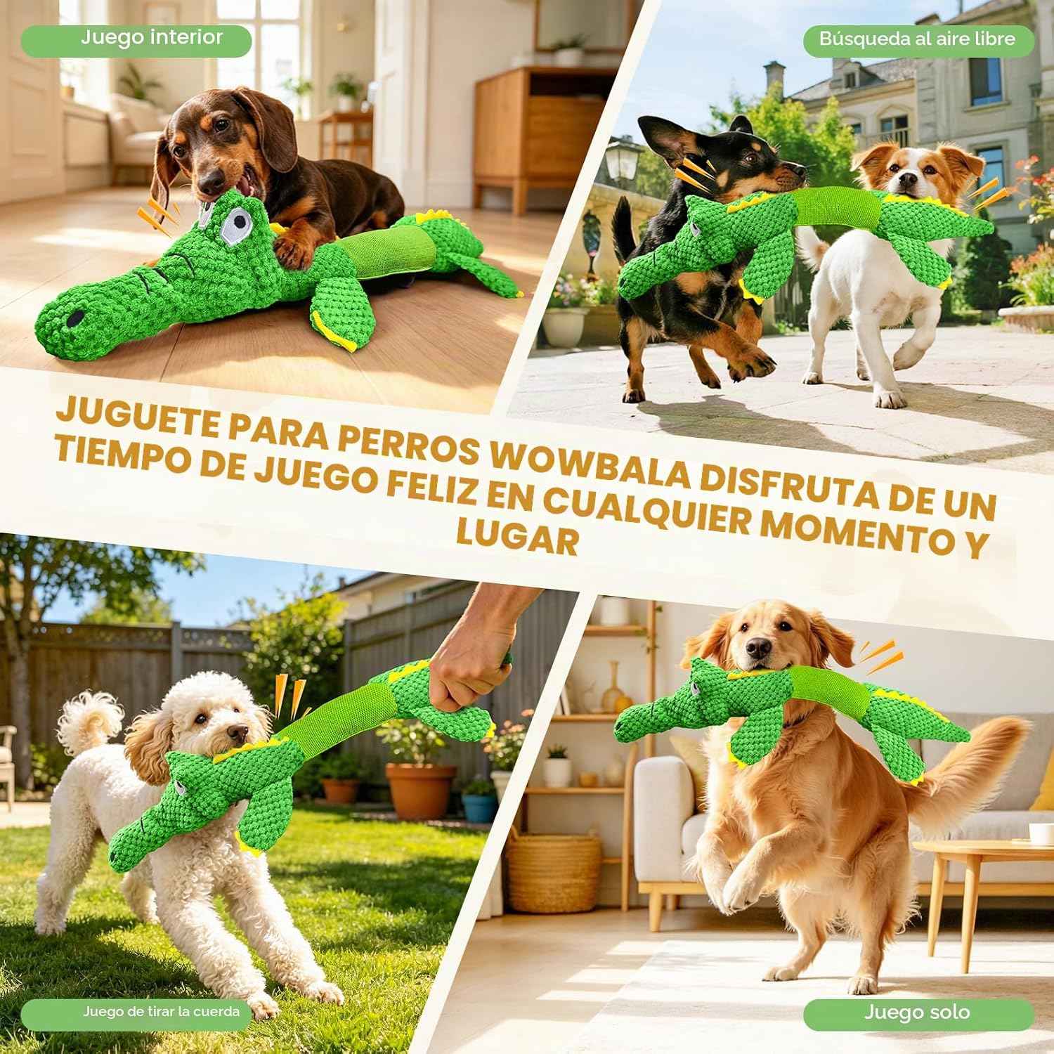 Juguete de peluche en forma de cocodrilo gigante estirable con sonido para perros grandes.