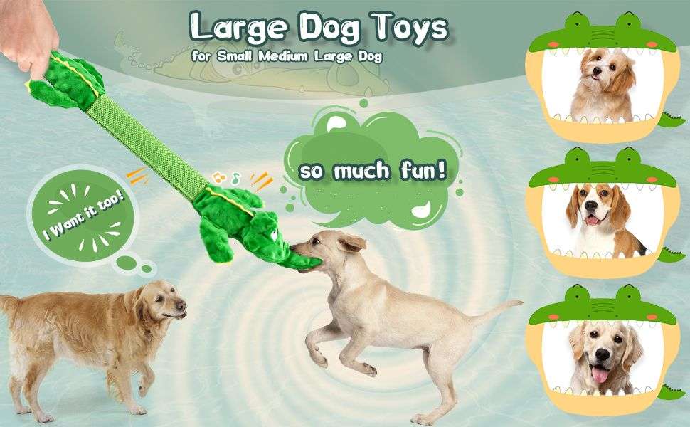 Juguete de peluche en forma de cocodrilo gigante estirable con sonido para perros grandes.