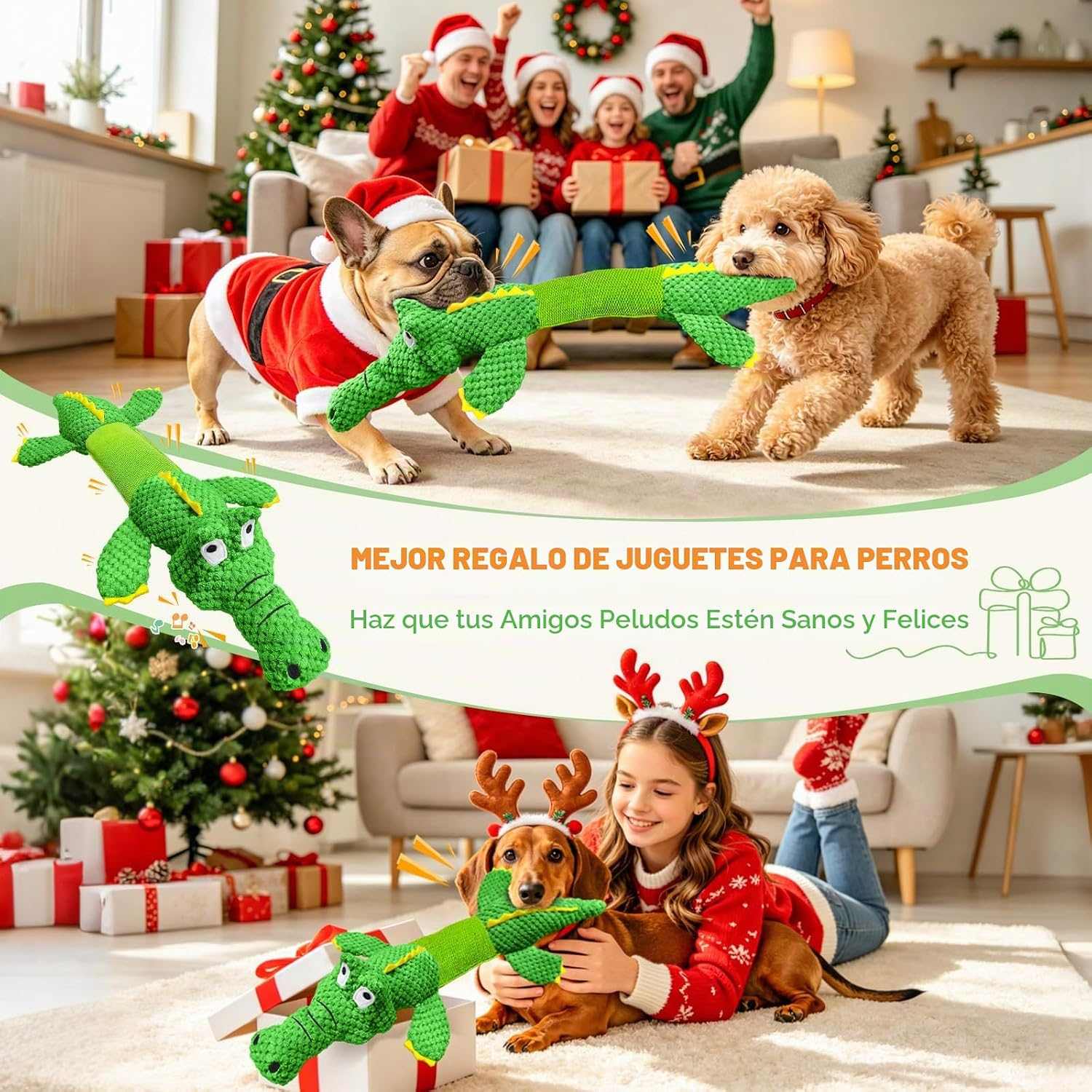 Juguete de peluche en forma de cocodrilo gigante estirable con sonido para perros grandes.