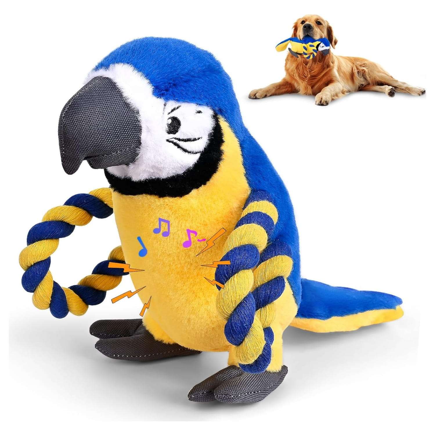 Juguete de peluche interactivo para perros con cuerda de algodon para tirones y sonido chirriante.