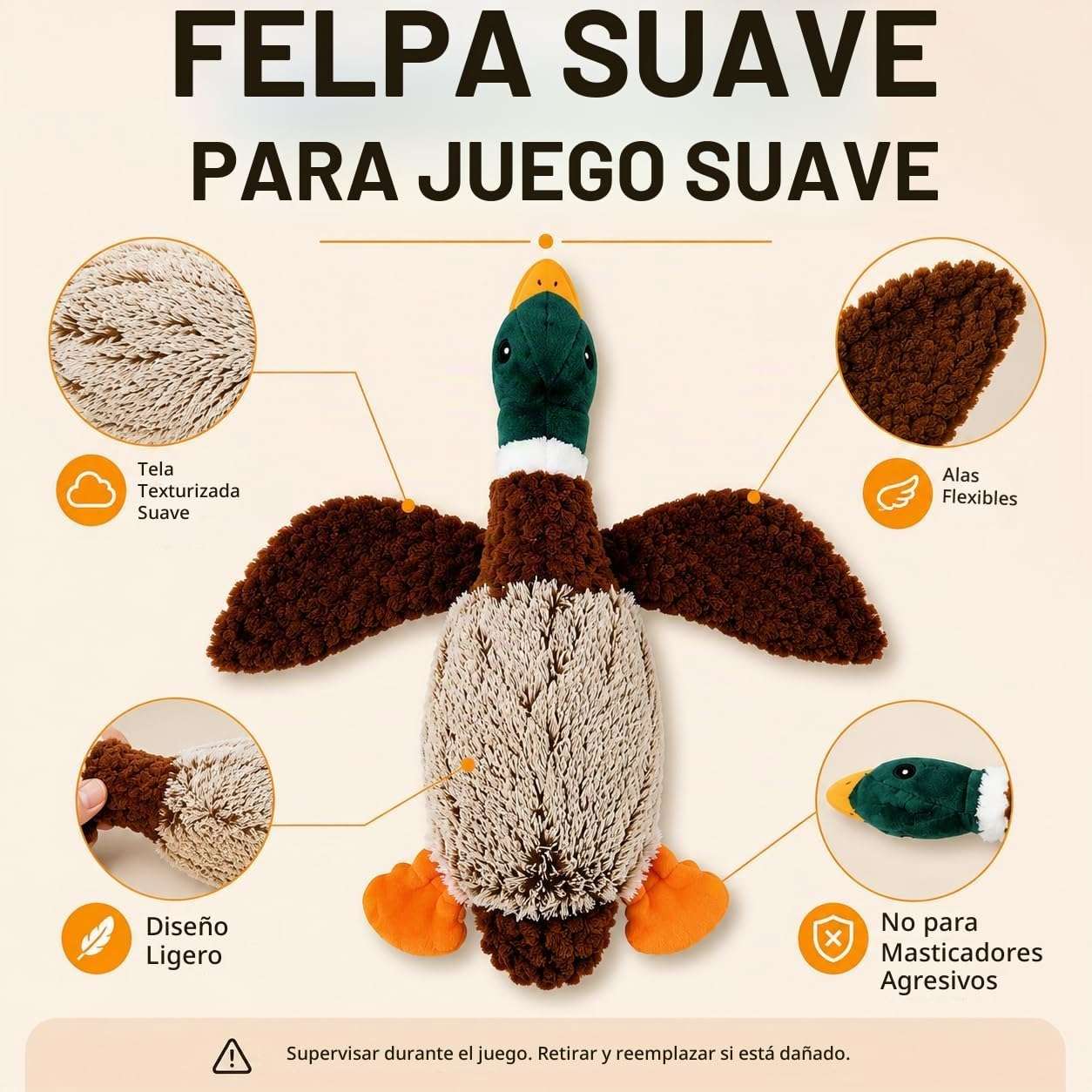 Peluche Pato Chirriante para Perros 33x27 Cm - Imagen 2