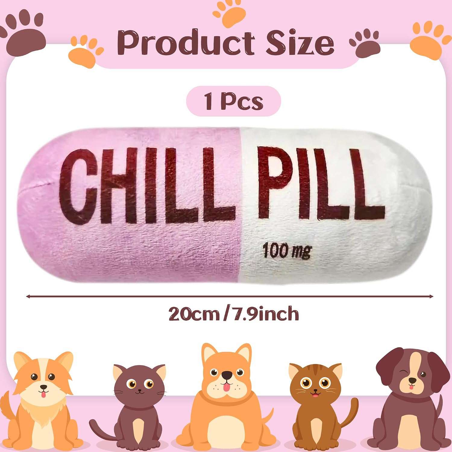 Juguete interactivo de peluche con sonido para perros y gatos en forma de divertida pastilla relajante