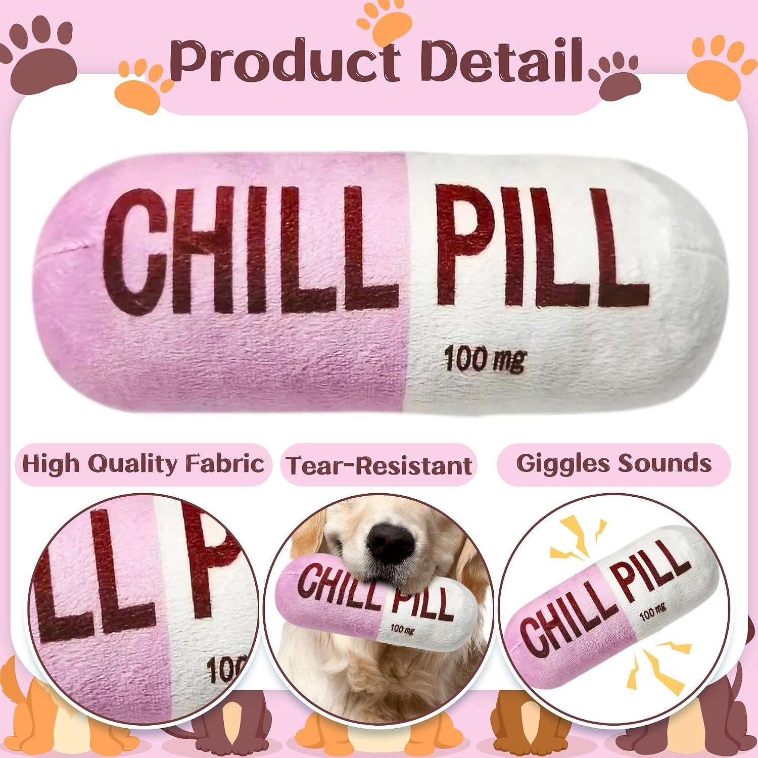 Juguete interactivo de peluche con sonido para perros y gatos en forma de divertida pastilla relajante