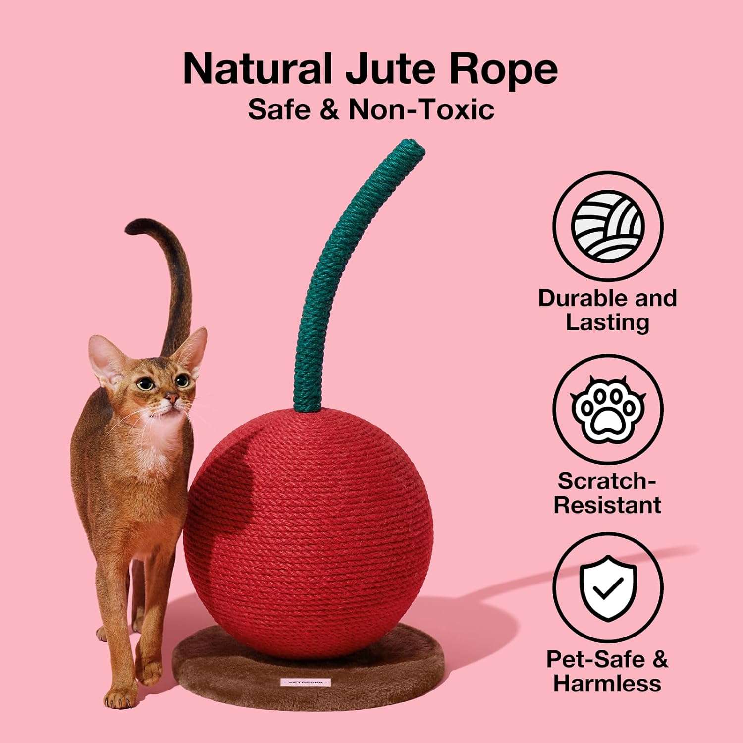 poste rascador vertical para gatos con forma de cereza de 57.51 centimetros recubierto en cuerda de yute natural ideal para chile