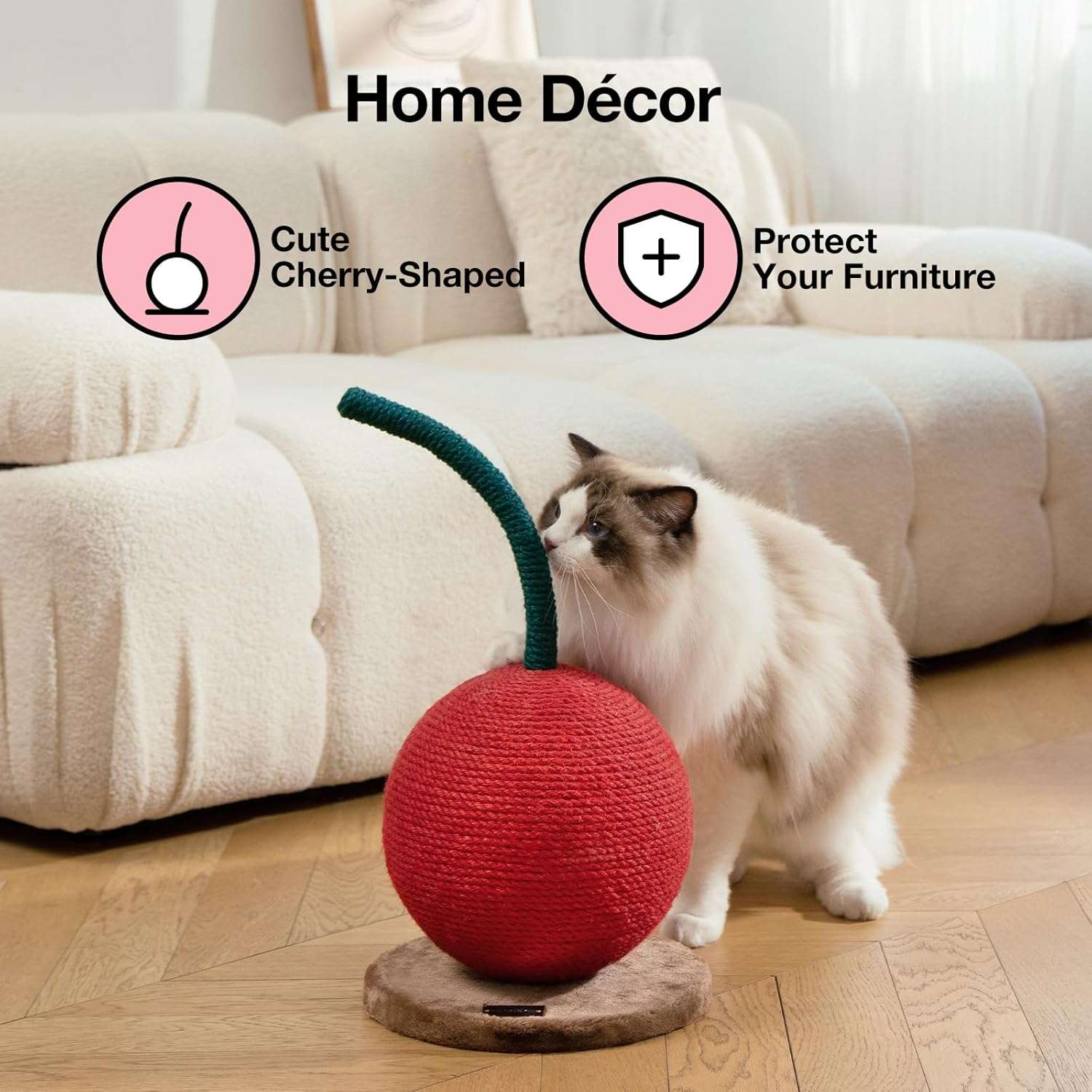 poste rascador vertical para gatos con forma de cereza de 57.51 centimetros recubierto en cuerda de yute natural ideal para chile
