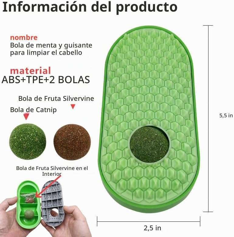Cepillo rascador de pared para gatos en forma de guisante con bolas de catnip y adhesivo