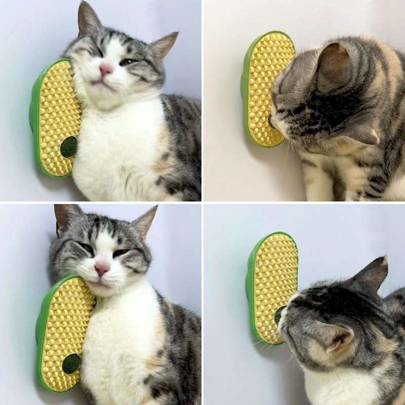 Cepillo rascador de pared para gatos en forma de guisante con bolas de catnip y adhesivo