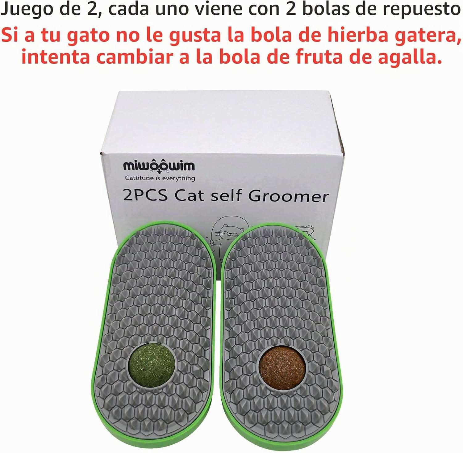 Cepillo rascador de pared para gatos en forma de guisante con bolas de catnip y adhesivo