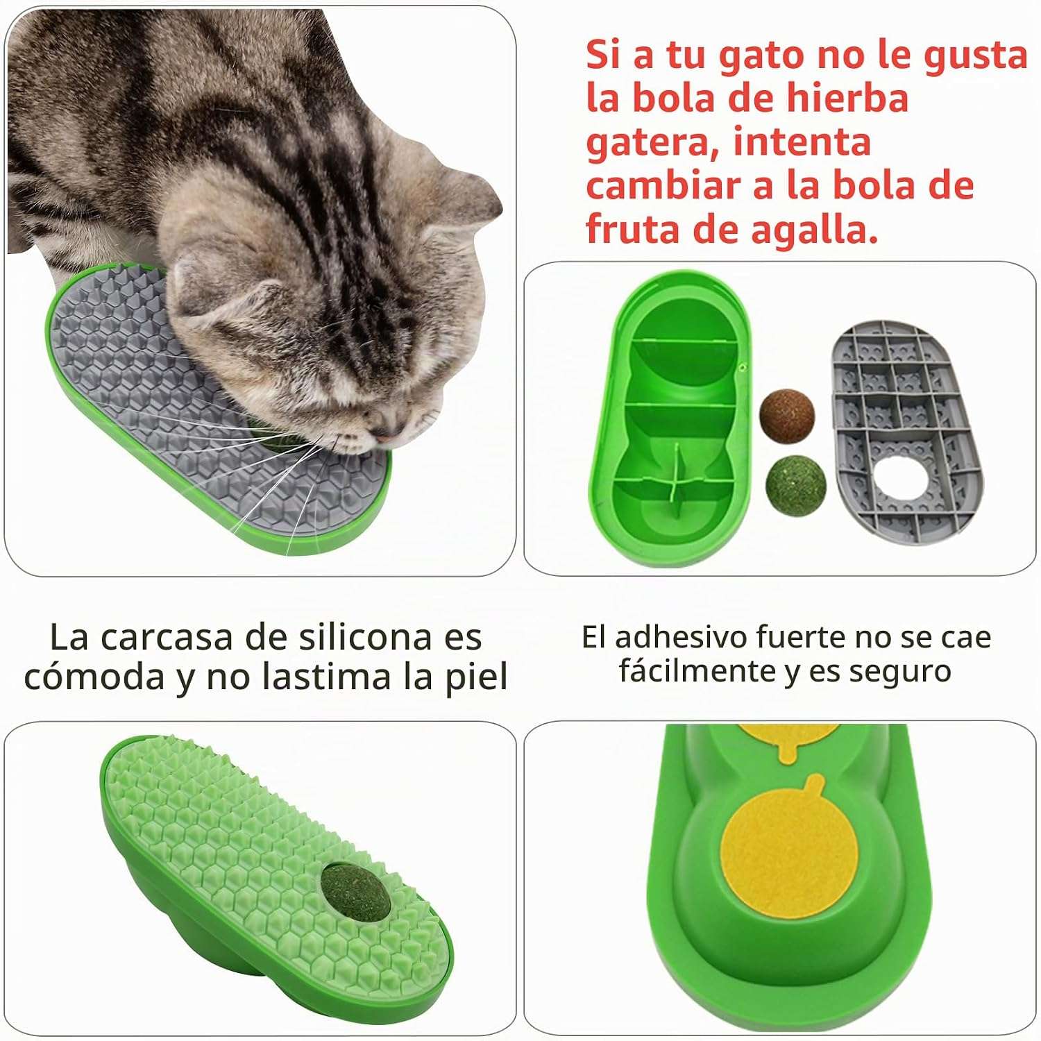Cepillo rascador de pared para gatos en forma de guisante con bolas de catnip y adhesivo