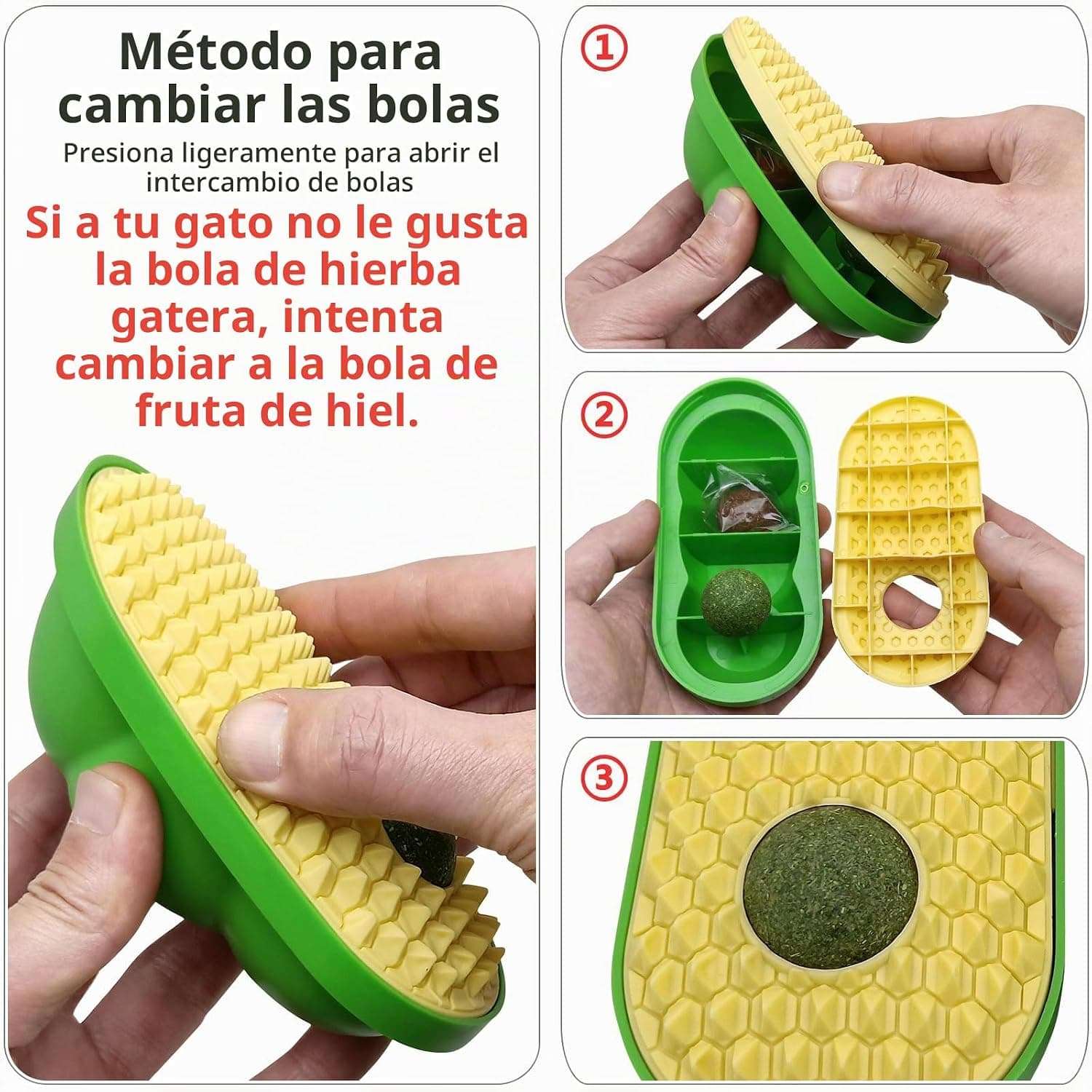 Cepillo rascador de pared para gatos en forma de guisante con bolas de catnip y adhesivo