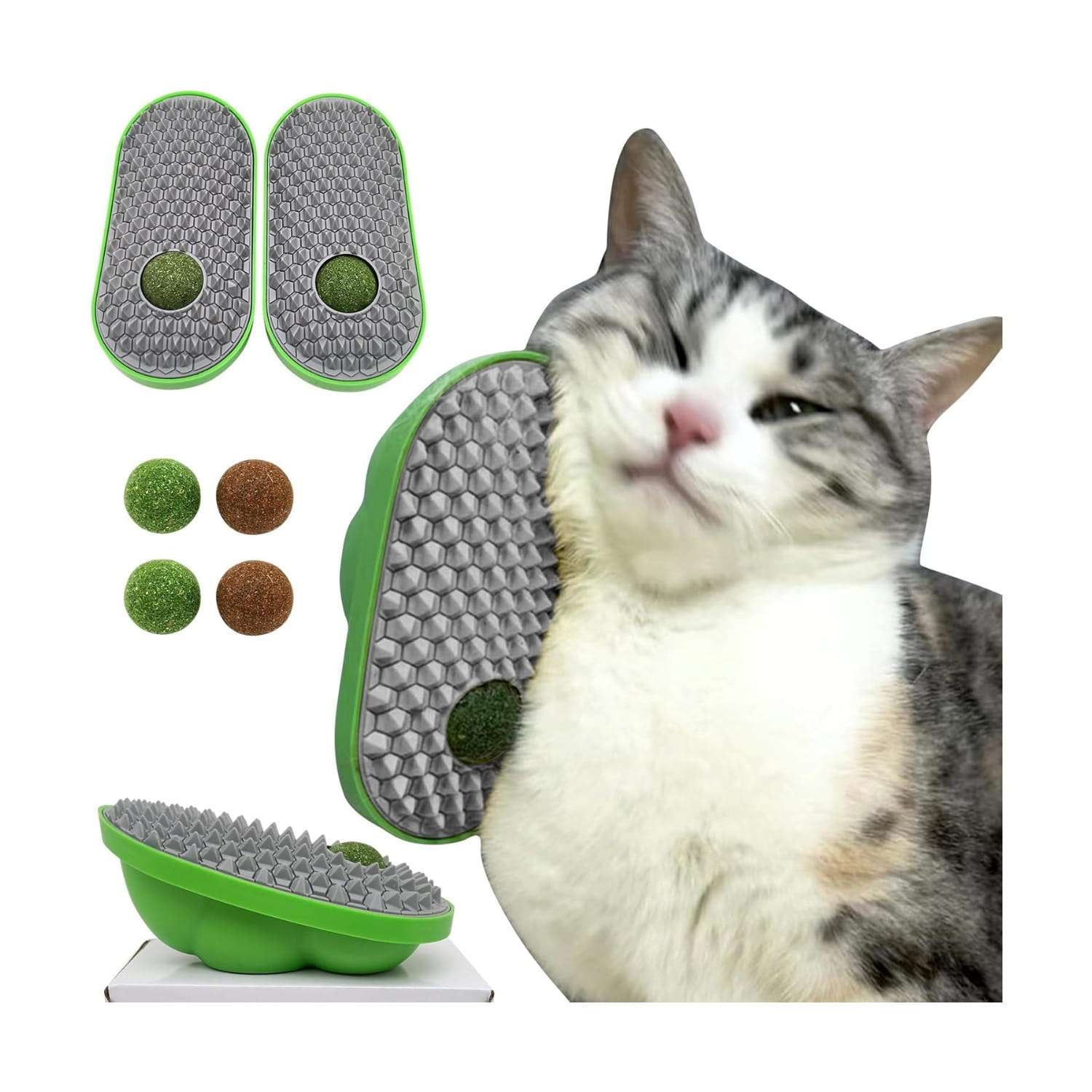 Cepillo rascador de pared para gatos en forma de guisante con bolas de catnip y adhesivo