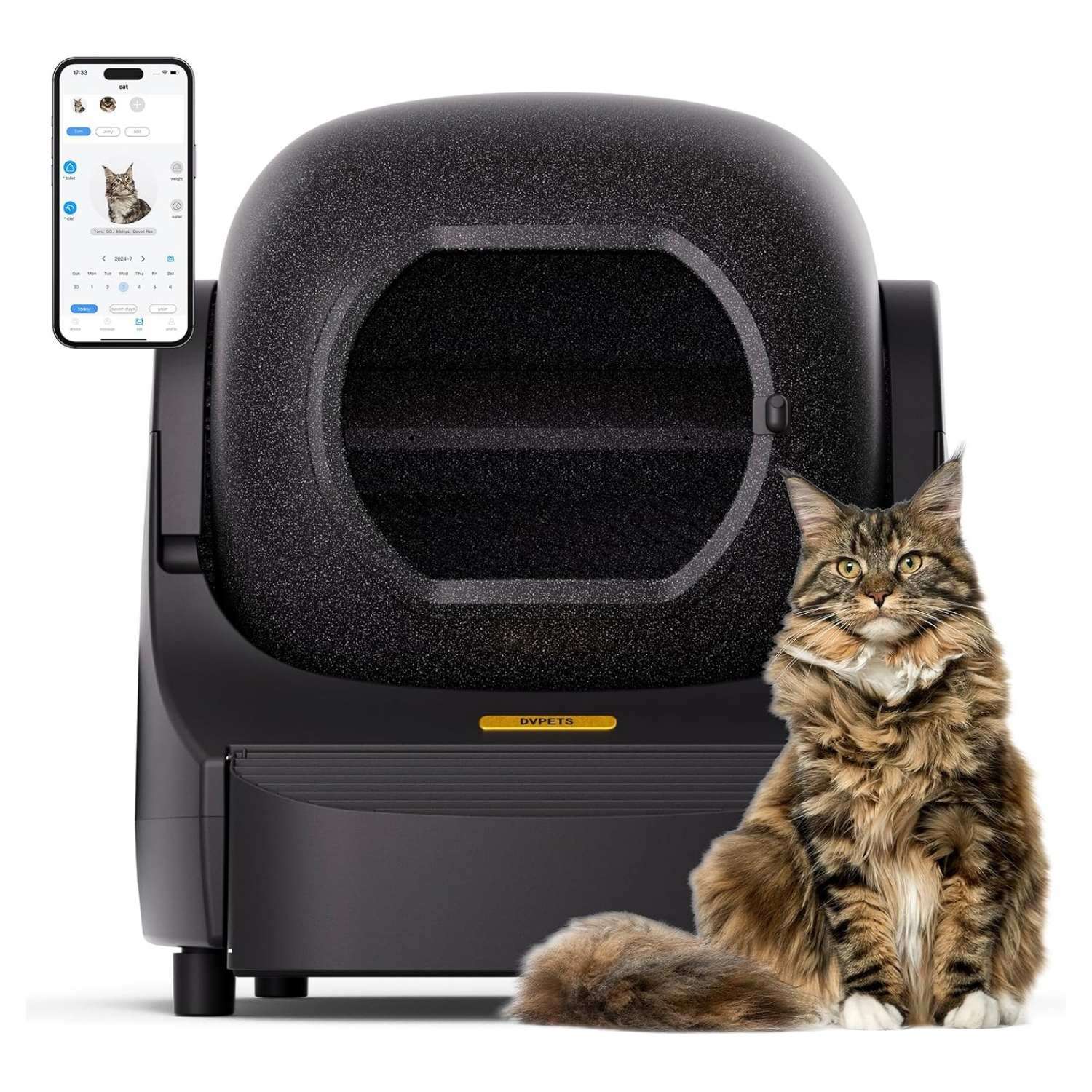 Caja de arena automática de 80 litros con entrada baja, control de olores y sensores de seguridad de 360 grados.