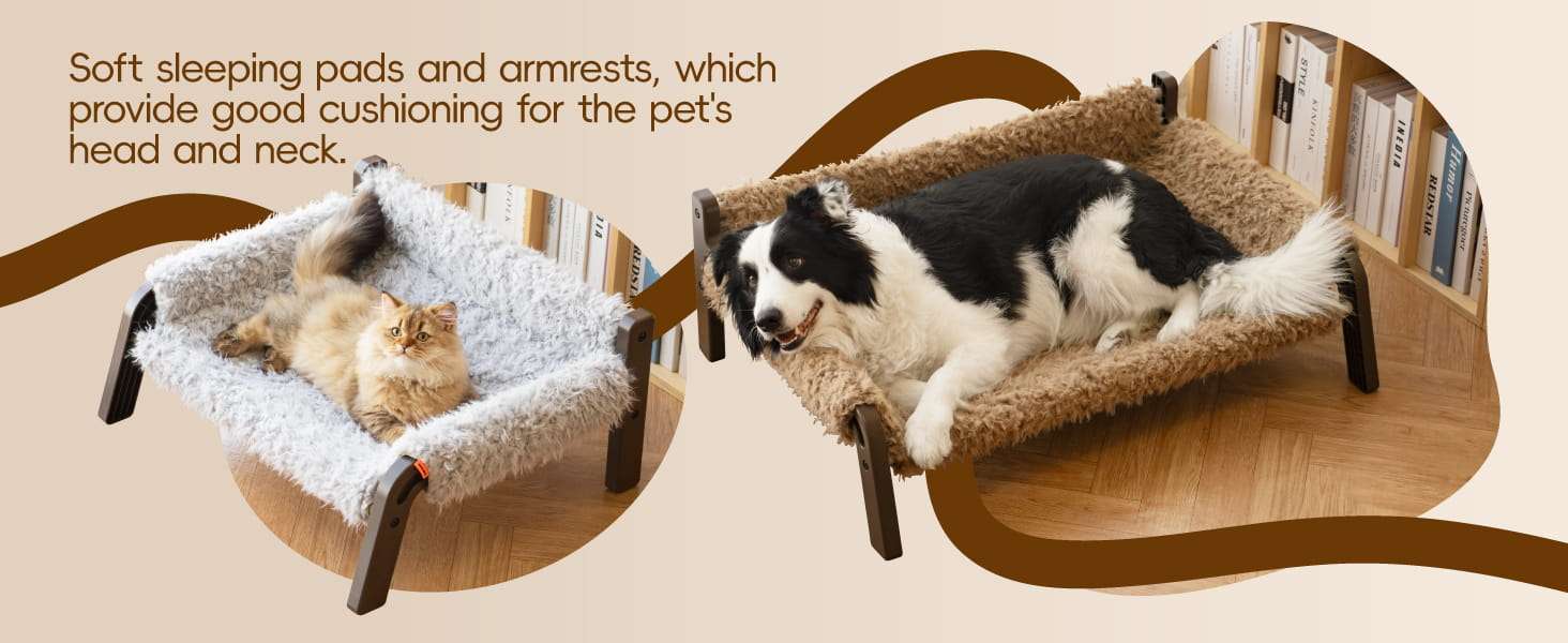 Sofa elevado de felpa para gatos y perros pequeños con reposabrazos