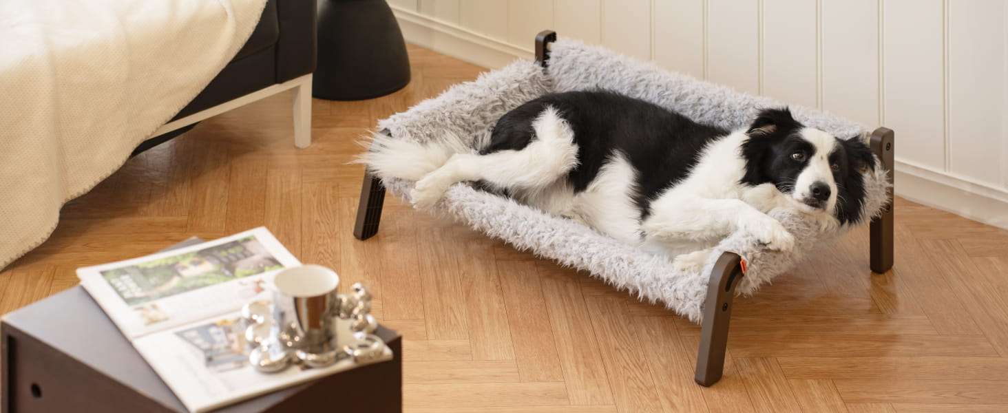 Sofa elevado de felpa para gatos y perros pequeños con reposabrazos