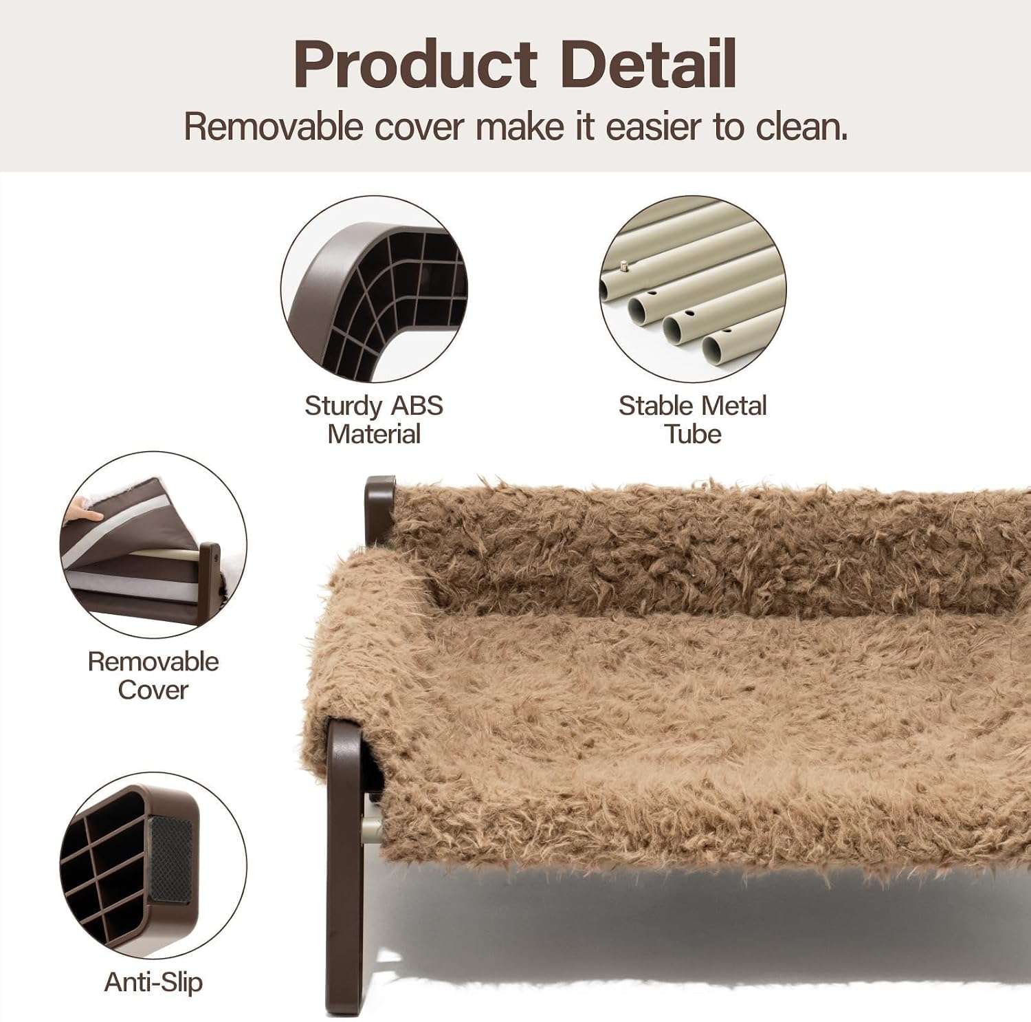 Sofa elevado de felpa para gatos y perros pequeños con reposabrazos