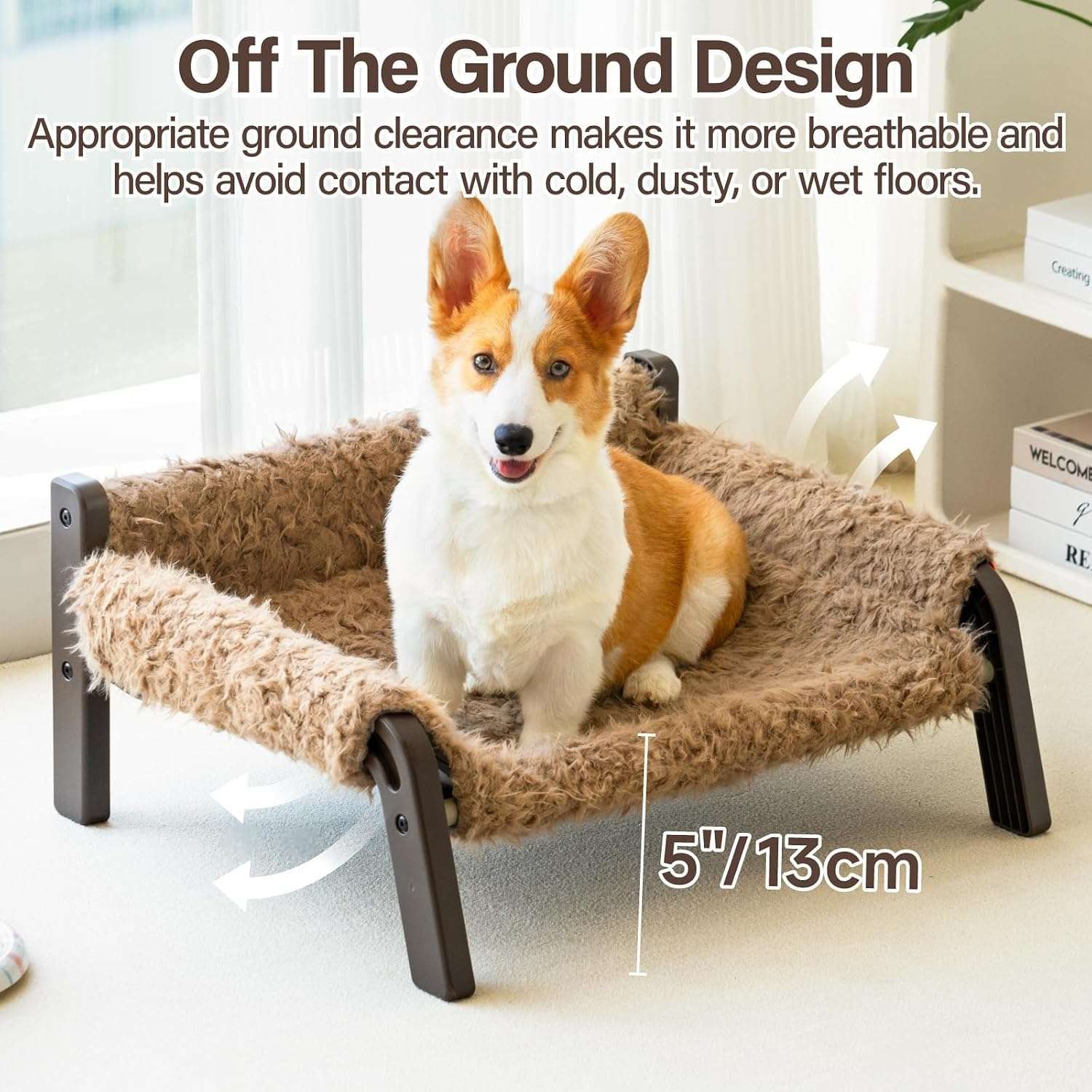 Sofa elevado de felpa para gatos y perros pequeños con reposabrazos