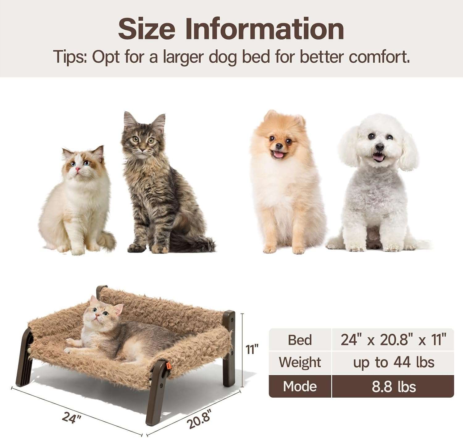Sofa elevado de felpa para gatos y perros pequeños con reposabrazos