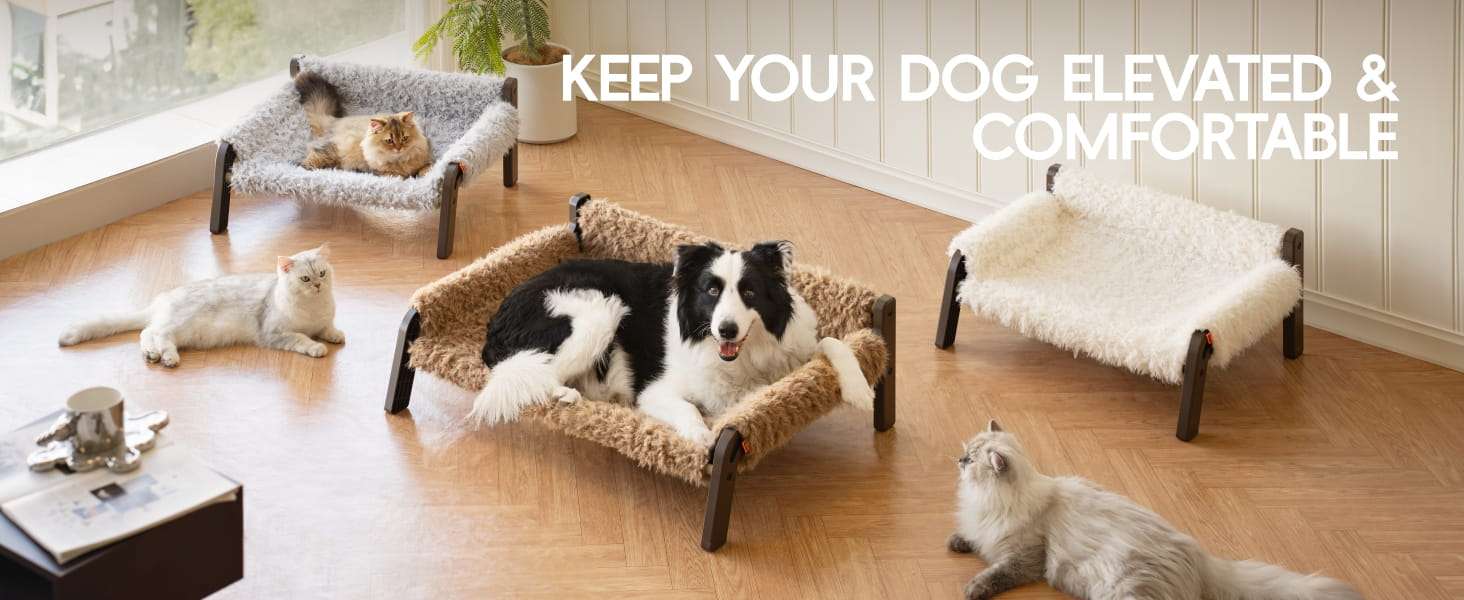 Sofa elevado de felpa para gatos y perros pequeños con reposabrazos